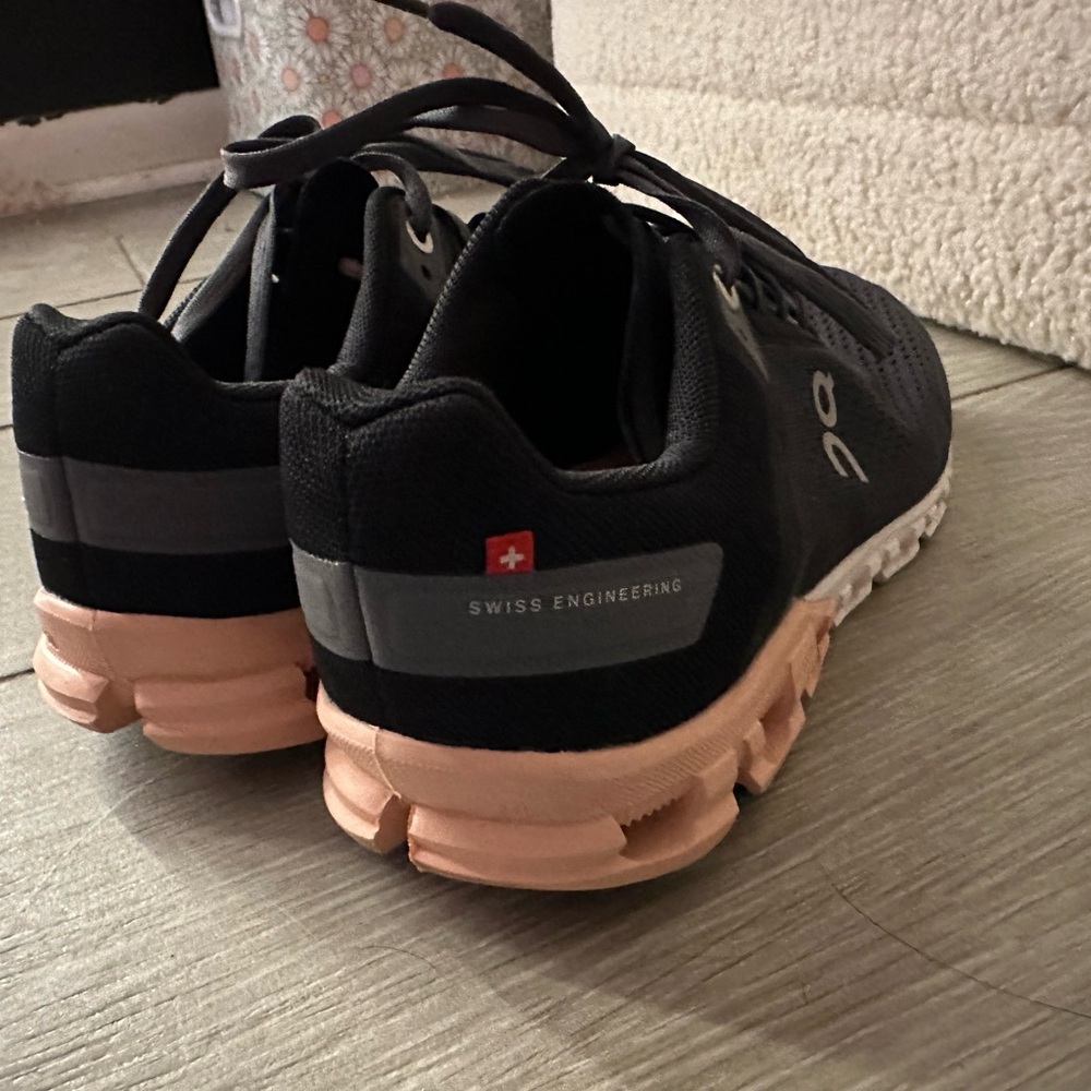 On Running Women's Charcoal and Peach Sneakers - Picture 2 of 3
